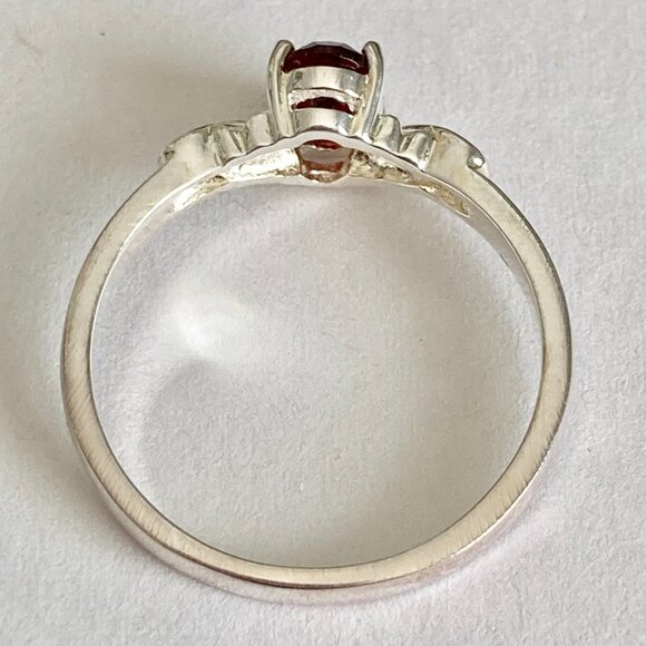 Vintage Silver Red Garnet Stone Solitaire Cocktail Ring 6 8 9 Plated Victorian - Picture 9 of 12